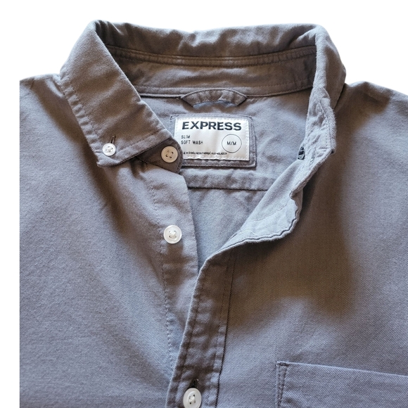Express Light Gray Casual Button-Down Shirt - Picture 6 of 7